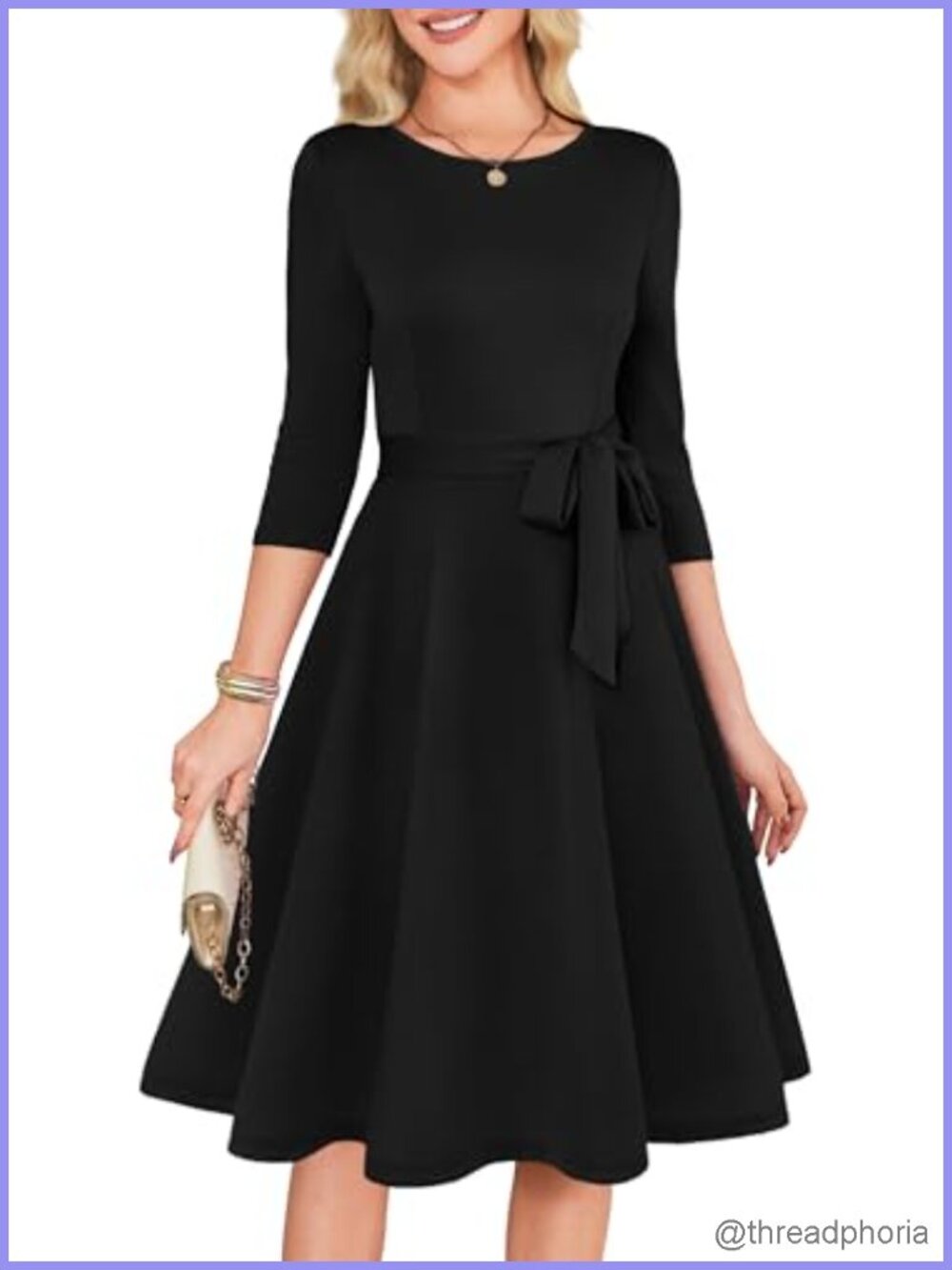 Women's 3/4 Sleeve A-Line Cocktail Dress with Removable Belt